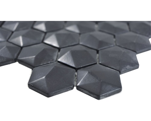 Glasmosaik Arctic 01 Hexagon Eco schwarz 3D 29x30 cm