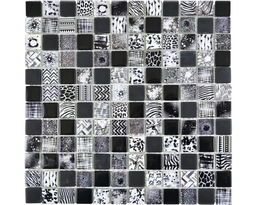 Glasmosaik Quadrat Crystal Mix black