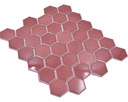 Keramikmosaik HX540 Hexagon Uni bordeauxrot glänzend